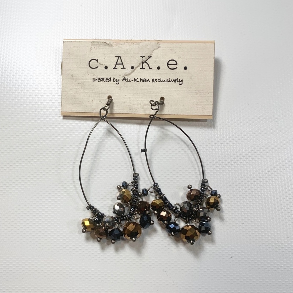 C.a.k.e | New Earring Dangle Brown Chrome New With Tags NWT - Picture 3 of 7